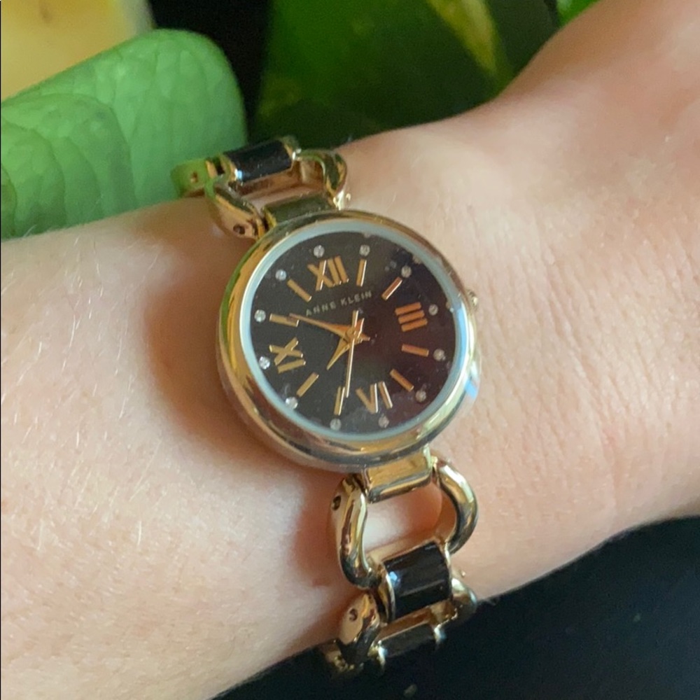 Anne Klein Black and Gold Dainty Watch